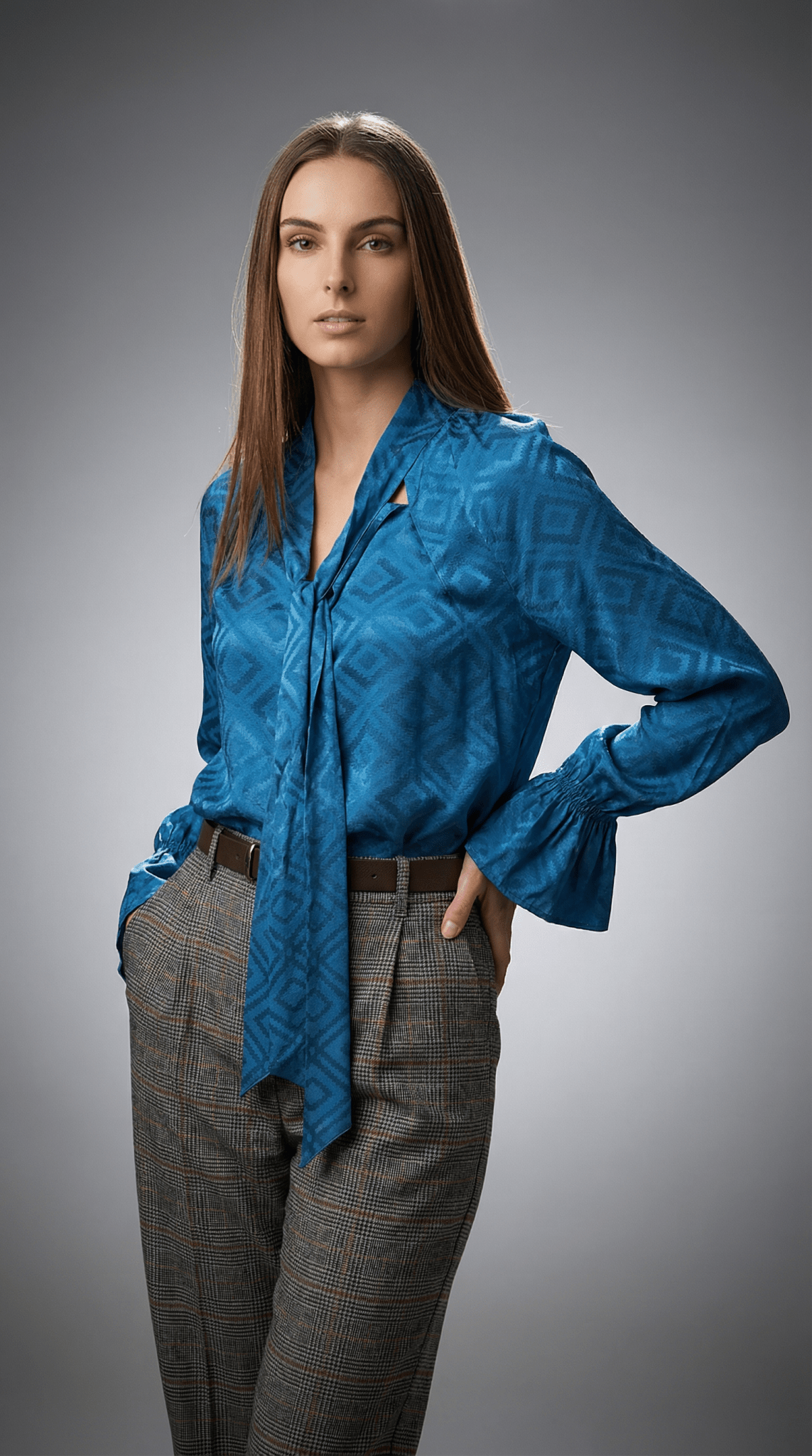 Cămașă delicată cu fundă, nuanță turcoaz - OK Lux. All rights reserved. - Shirts - TURQUOISE - 