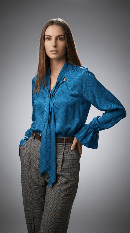 Cămașă delicată cu fundă, nuanță turcoaz - OK Lux. All rights reserved. - Shirts - TURQUOISE - 