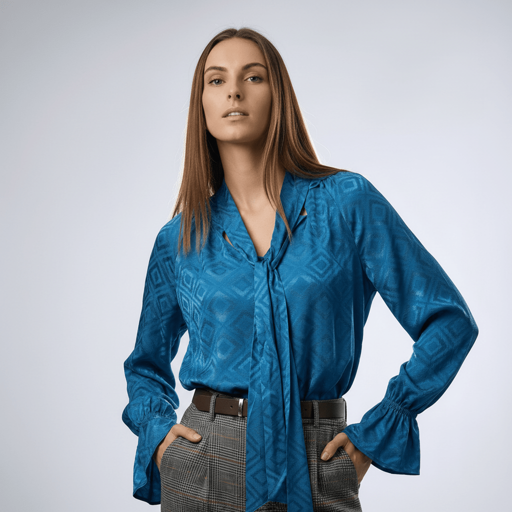 Cămașă delicată cu fundă, nuanță turcoaz - OK Lux. All rights reserved. - Shirts - TURQUOISE - 