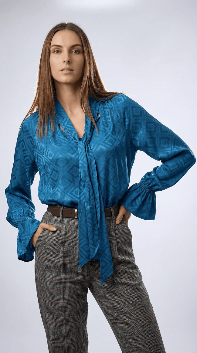 Cămașă delicată cu fundă, nuanță turcoaz - OK Lux. All rights reserved. - Shirts - TURQUOISE - 