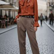 Cămașă elegantă cu mâneci bufante, aramiu camel - OK Lux. All rights reserved. - Shirts - CAMEL BROWN - 