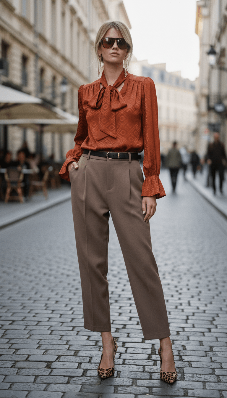 Cămașă elegantă cu mâneci bufante, aramiu camel - OK Lux. All rights reserved. - Shirts - CAMEL BROWN - 