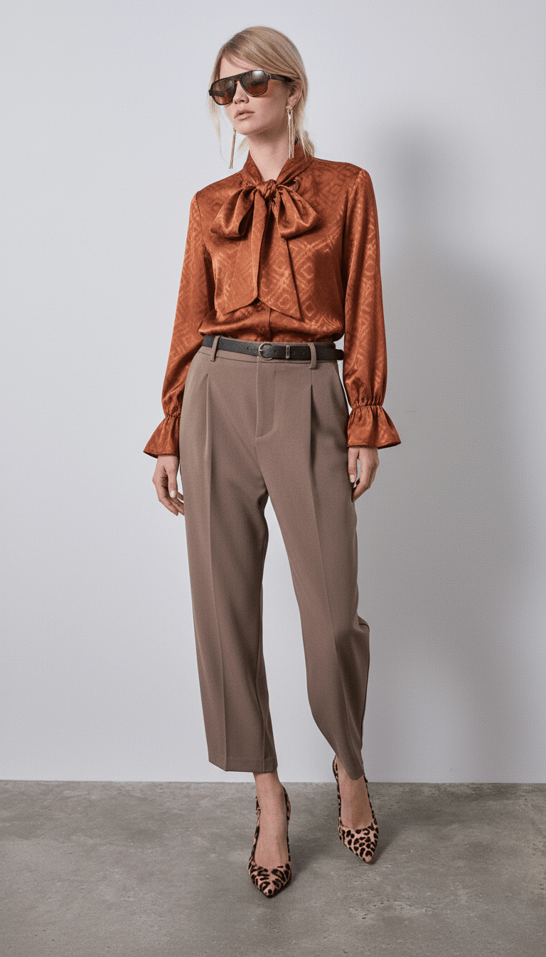 Cămașă elegantă cu mâneci bufante, aramiu camel - OK Lux. All rights reserved. - Shirts - CAMEL BROWN - 