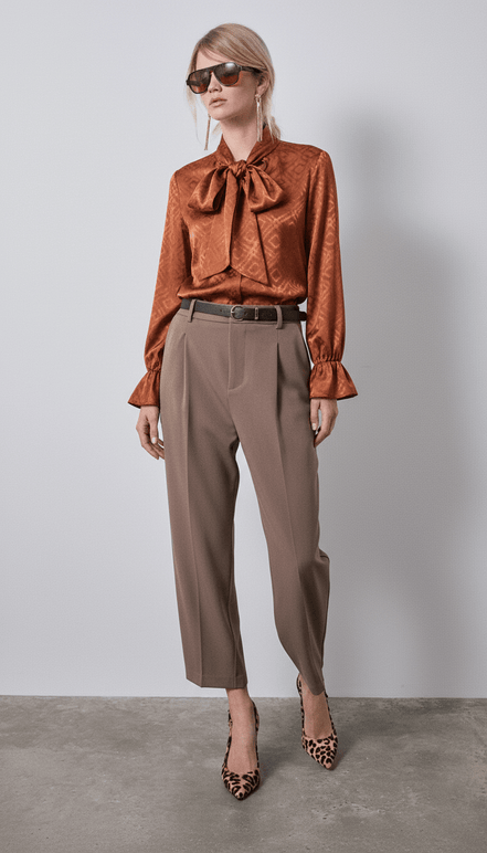 Cămașă elegantă cu mâneci bufante, aramiu camel - OK Lux. All rights reserved. - Shirts - CAMEL BROWN - 