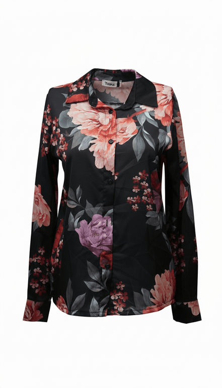 Cămașă fluidă neagră, croială lejeră - OK Lux. All rights reserved. - Shirts - BLACK - 