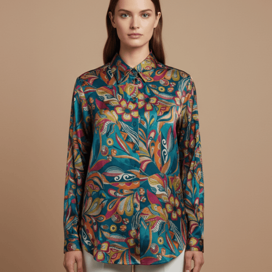 Cămașă lejeră turcoaz cu imprimeu - OK Lux. All rights reserved. - Shirts - TURQUOISE - 