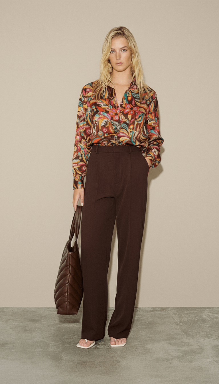 Cămașă maro, croială lejeră, versatilă - OK Lux. All rights reserved. - Shirts - BROWN - 