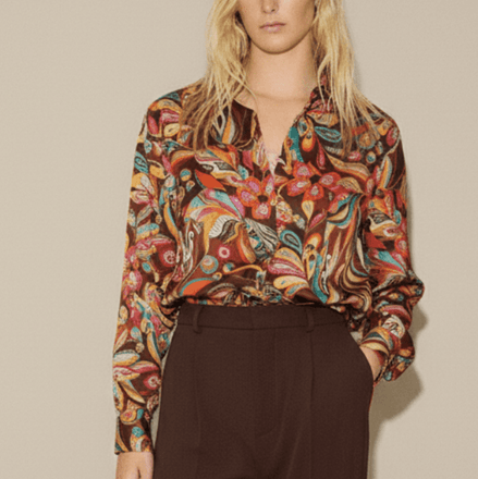 Cămașă maro cu imprimeu floral - OK Lux. All rights reserved. - Shirts - BROWN - 