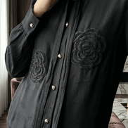 Cămașă „Midnight Rose” – Neagră cu Trandafiri din Mărgele și Eșarfă - OK Lux. All rights reserved. - Shirts - 