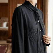 Cămașă „Midnight Rose” – Neagră cu Trandafiri din Mărgele și Eșarfă - OK Lux. All rights reserved. - Shirts - 