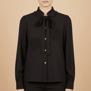 Cămașă Midnight Rose – Neagră cu Trandafiri din Mărgele și Eșarfă – Handmade by Laura Stoica - OK Lux. All rights reserved. - Cămăși - 