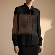 Cămașă Midnight Rose – Neagră cu Trandafiri din Mărgele și Eșarfă – Handmade by Laura Stoica - OK Lux. All rights reserved. - Cămăși - 