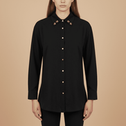 Cămașă Onyx & Pearl – Neagră Texturată cu Guler Decorat și Cristale – Design Laura Stoica - OK Lux. All rights reserved. - Cămăși - 