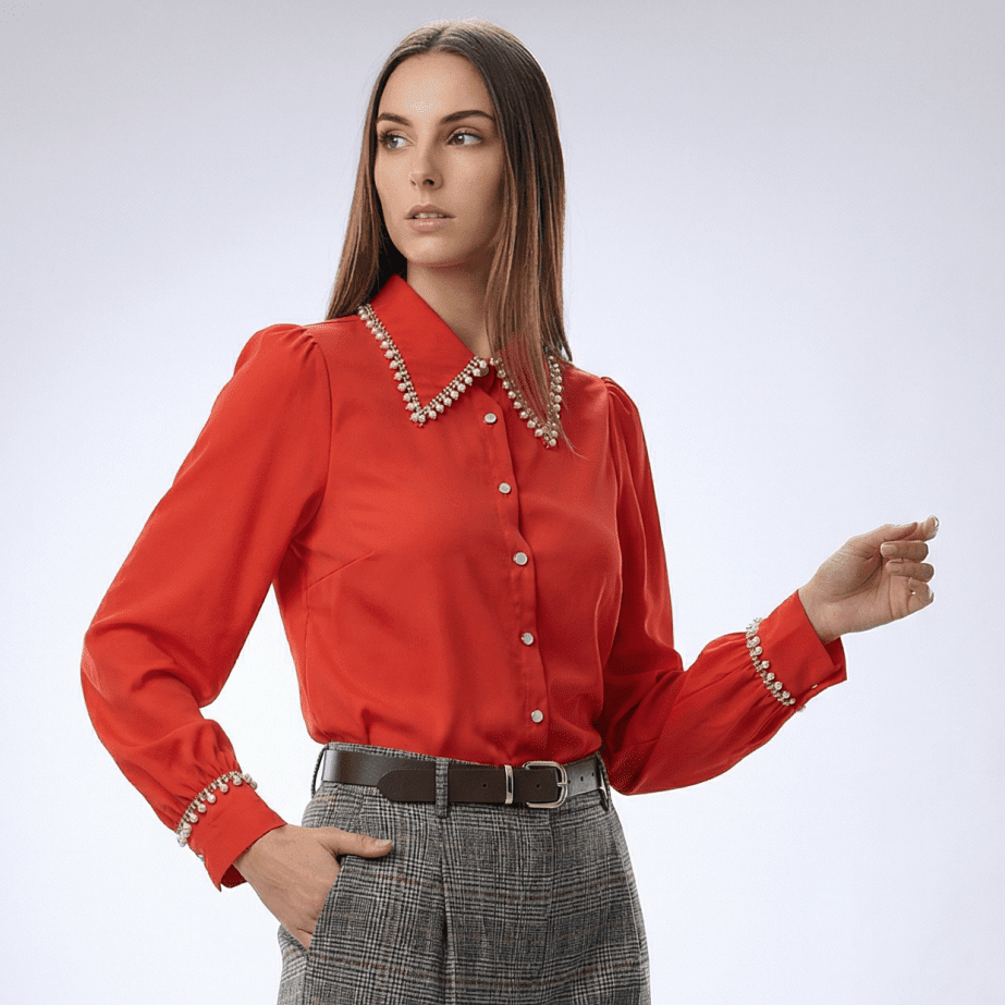 Cămașă portocalie vibrantă, modernă - OK Lux. All rights reserved. - Shirts - ORANGE - 