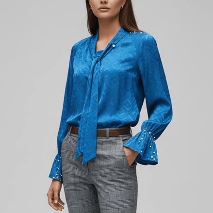 Cămașă rafinată cu perle și ștrasuri, albastru - OK Lux. All rights reserved. - Shirts - BLUE - 