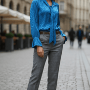 Cămașă rafinată cu perle și ștrasuri, albastru - OK Lux. All rights reserved. - Shirts - BLUE - 