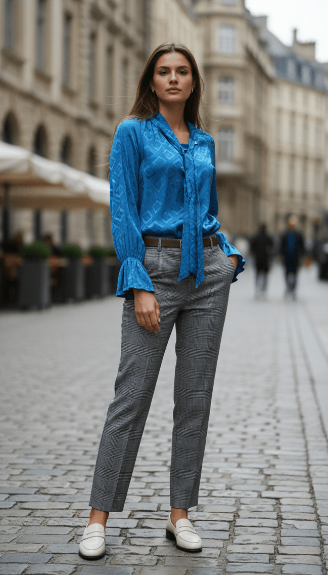 Cămașă rafinată cu perle și ștrasuri, albastru - OK Lux. All rights reserved. - Shirts - BLUE - 