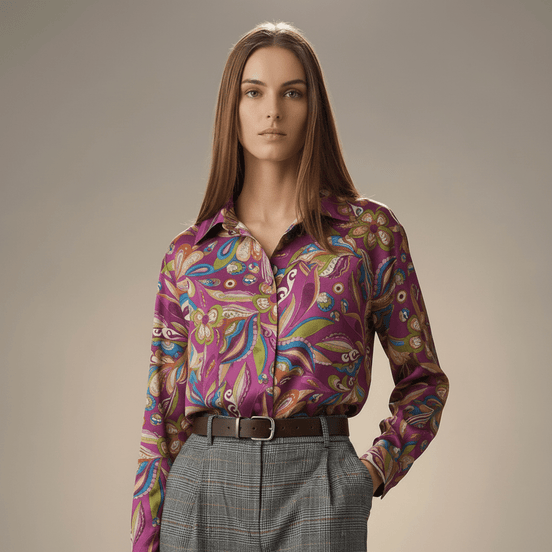 Camasă roz cu imprimeu colorat - OK Lux. All rights reserved. - Shirts - BLACK - 