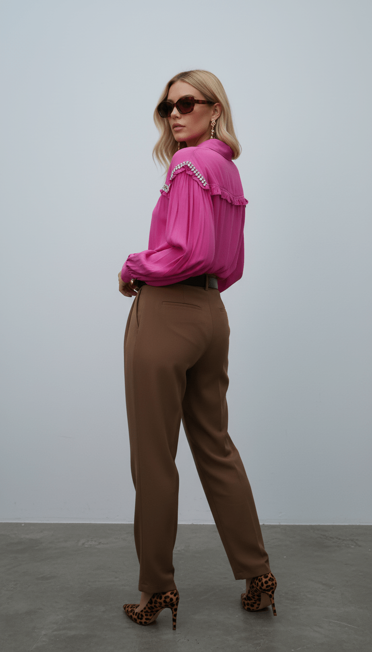 Cămașă roz fucsia cu perle și ștrasuri - OK Lux. All rights reserved. - Shirts - FUCHSIA PINK - 