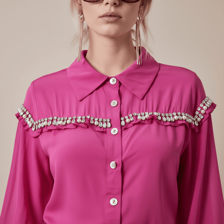Cămașă roz fucsia cu perle și ștrasuri - OK Lux. All rights reserved. - Shirts - FUCHSIA PINK - 