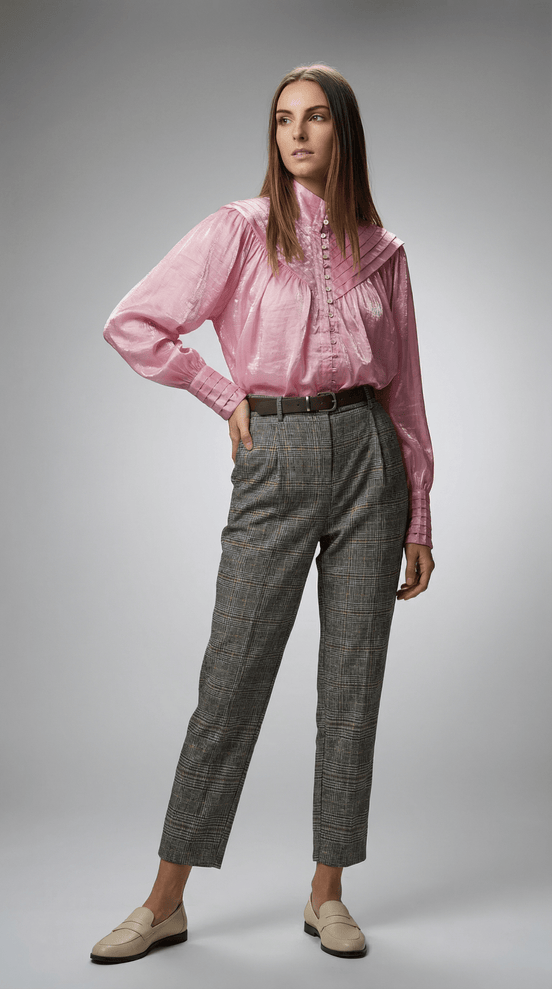 Camasă roz metalezată cu guler înalt - OK Lux. All rights reserved. - Shirts - S - 