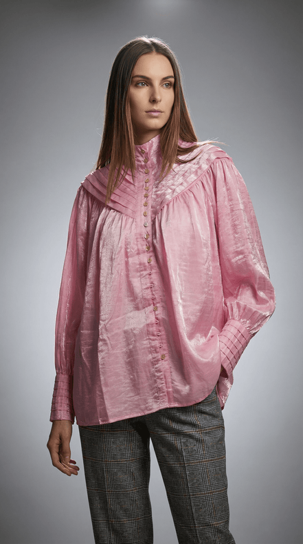 Camasă roz metalezată cu guler înalt - OK Lux. All rights reserved. - Shirts - S - 
