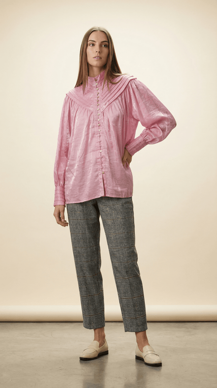 Camasă roz metalezată cu guler înalt - OK Lux. All rights reserved. - Shirts - S - 