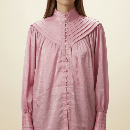 Camasă roz metalezată cu guler înalt - OK Lux. All rights reserved. - Shirts - S - 