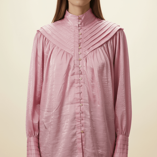 Camasă roz metalezată cu guler înalt - OK Lux. All rights reserved. - Shirts - S - 