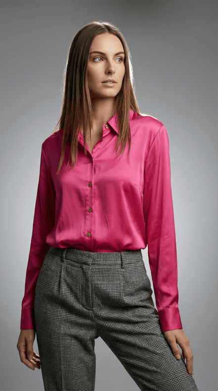 Camasă roz satinată cu croi clasic - OK Lux. All rights reserved. - Shirts - BLACK - 