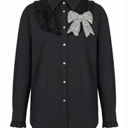 Cămașă Statement „Crystal Bow” – Neagră cu Fundă și Cristale - OK Lux. All rights reserved. - Shirts - 
