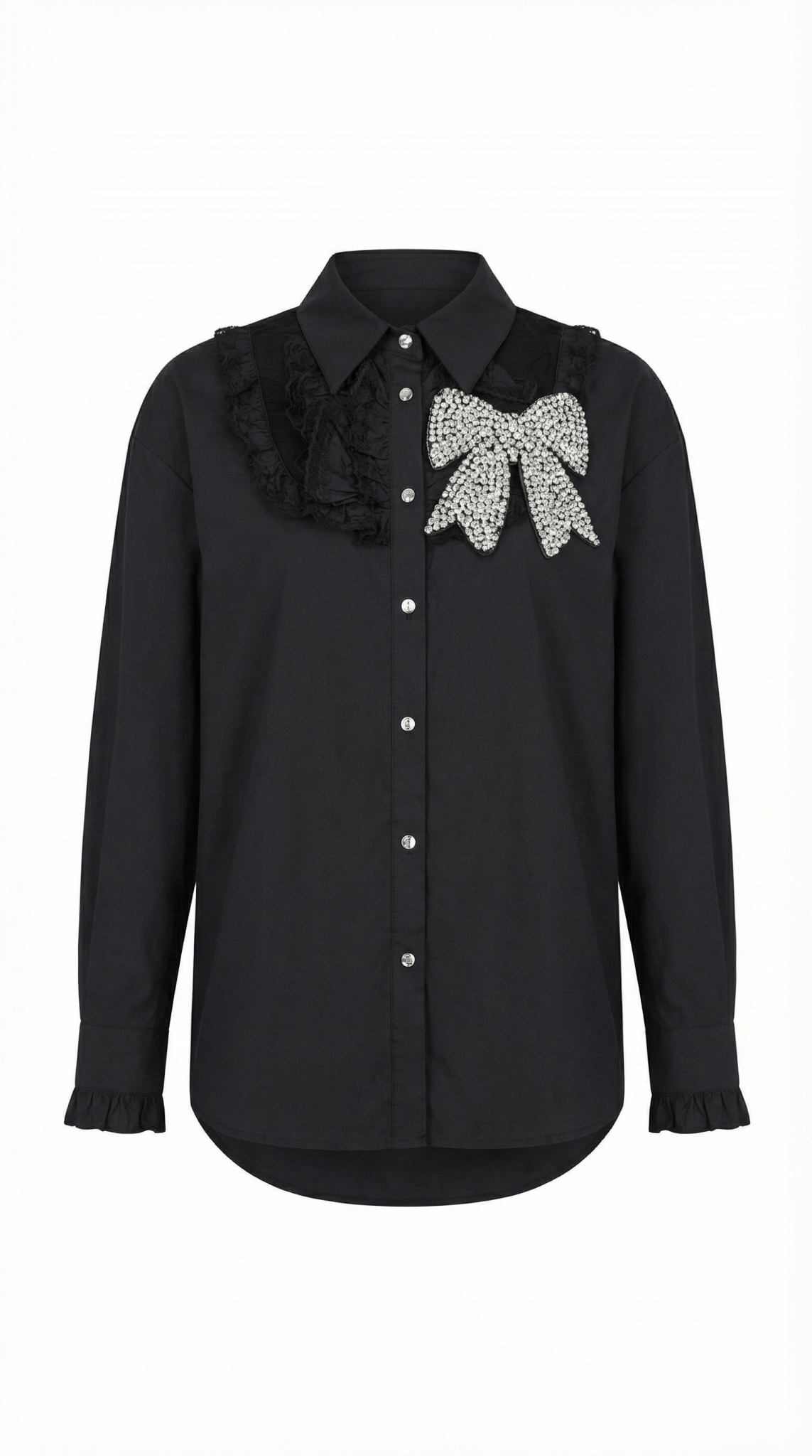 Cămașă Statement „Crystal Bow” – Neagră cu Fundă și Cristale - OK Lux. All rights reserved. - Shirts - 