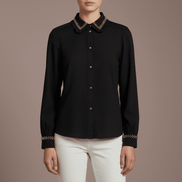 Cămașă Statement Emerald Noir – Neagră cu Cristale Aurii și Dantelă – Handmade by Laura Stoica - OK Lux. All rights reserved. - Shirts - 