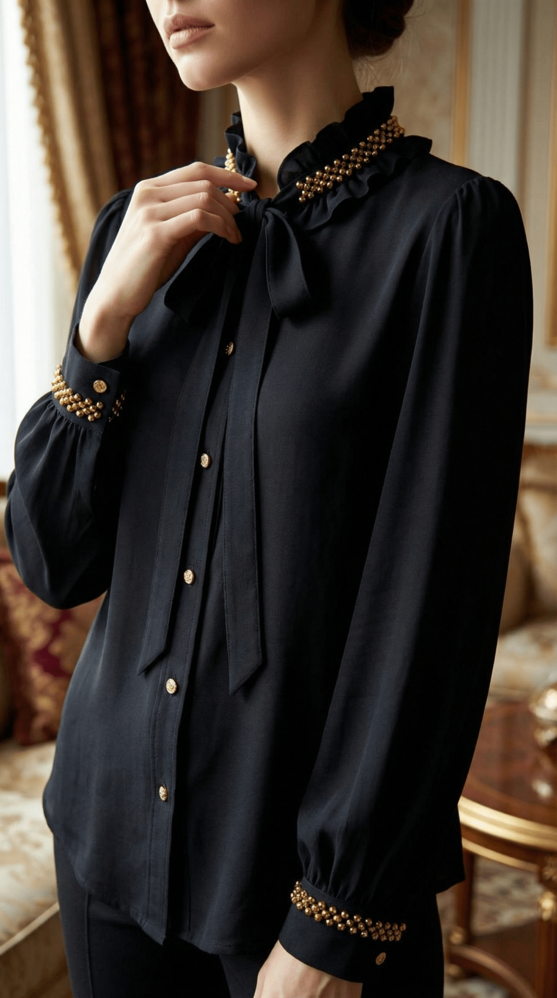 Cămașă Statement „Emerald Noir” – Neagră cu Cristale Verzi și Dantelă - OK Lux. All rights reserved. - Shirts - 