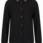 Cămașă Statement „Emerald Noir” – Neagră cu Cristale Verzi și Dantelă - OK Lux. All rights reserved. - Shirts - 