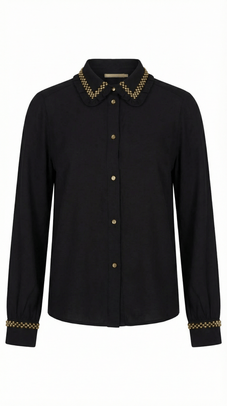 Cămașă Statement „Emerald Noir” – Neagră cu Cristale Verzi și Dantelă - OK Lux. All rights reserved. - Shirts - 