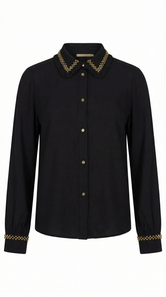 Cămașă Statement „Emerald Noir” – Neagră cu Cristale Verzi și Dantelă - OK Lux. All rights reserved. - Shirts - 