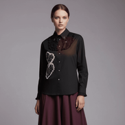 Cămașă Statement „Emerald Noir” – Neagră cu Cristale Verzi și Dantelă - OK Lux. All rights reserved. - Cămăși - 