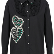 Cămașă Statement „Emerald Noir” – Neagră cu Cristale Verzi și Dantelă - OK Lux. All rights reserved. - Shirts - 