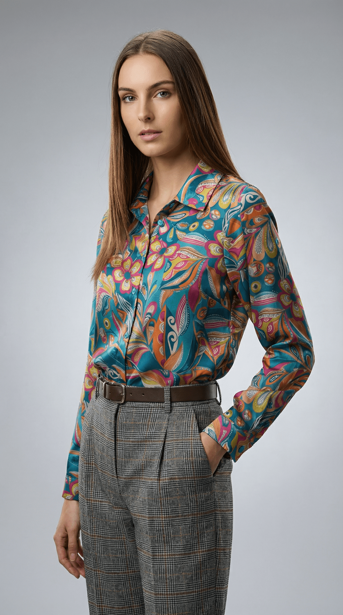 Camasă verde cu motive florale - OK Lux. All rights reserved. - Shirts - MUSTARD YELLOW - 