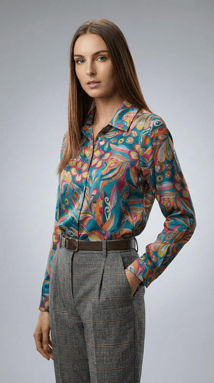 Camasă verde cu motive florale - OK Lux. All rights reserved. - Shirts - MUSTARD YELLOW - 