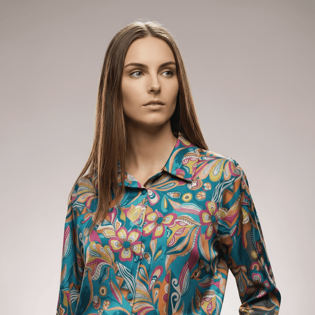 Camasă verde cu motive florale - OK Lux. All rights reserved. - Shirts - MUSTARD YELLOW - 