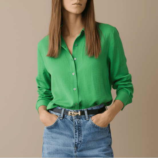 Camasă verde oversize cu maneci lungi - OK Lux. All rights reserved. - Shirts - GREEN - 