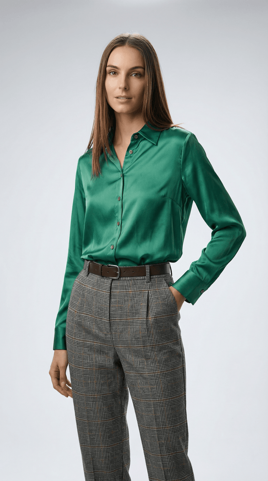 Camasă verde satinată cu luciu subtil - OK Lux. All rights reserved. - Shirts - 