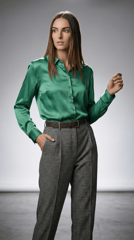 Camasă verde satinată cu luciu subtil - OK Lux. All rights reserved. - Shirts - 