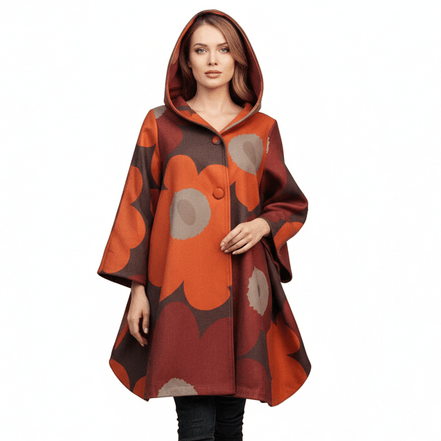 Cardigan arămiu floral in forma de A - OK Lux. All rights reserved. - Cardigans - BEIGE - 