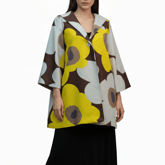 Cardigan bej floral cu croială fluidă - OK Lux. All rights reserved. - Cardigans - BEIGE - 