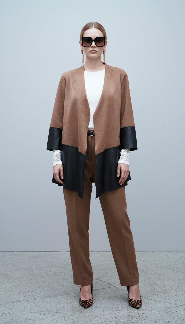 Cardigan maro ciocolatiu din piele ecologică - OK Lux. All rights reserved. - Cardigans - CHOCOLATE BROWN - 