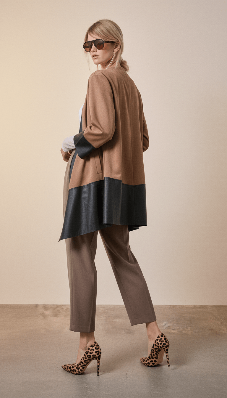 Cardigan maro ciocolatiu din piele ecologică - OK Lux. All rights reserved. - Cardigans - CHOCOLATE BROWN - 