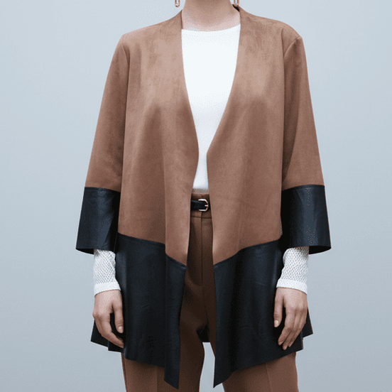 Cardigan maro ciocolatiu din piele ecologică - OK Lux. All rights reserved. - Cardigans - CHOCOLATE BROWN - 